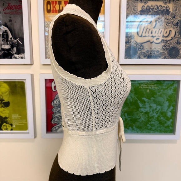 Zara Cream Crochet Knit Sleeveless Top w/ Tie Waist - Picture 3 of 9